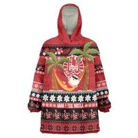 French Polynesia Christmas Wearable Blanket Hoodie Tiare Chilling Santa Oaoa I teie Noera - Polynesian Pride