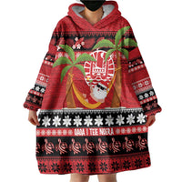 French Polynesia Christmas Wearable Blanket Hoodie Tiare Chilling Santa Oaoa I teie Noera - Polynesian Pride
