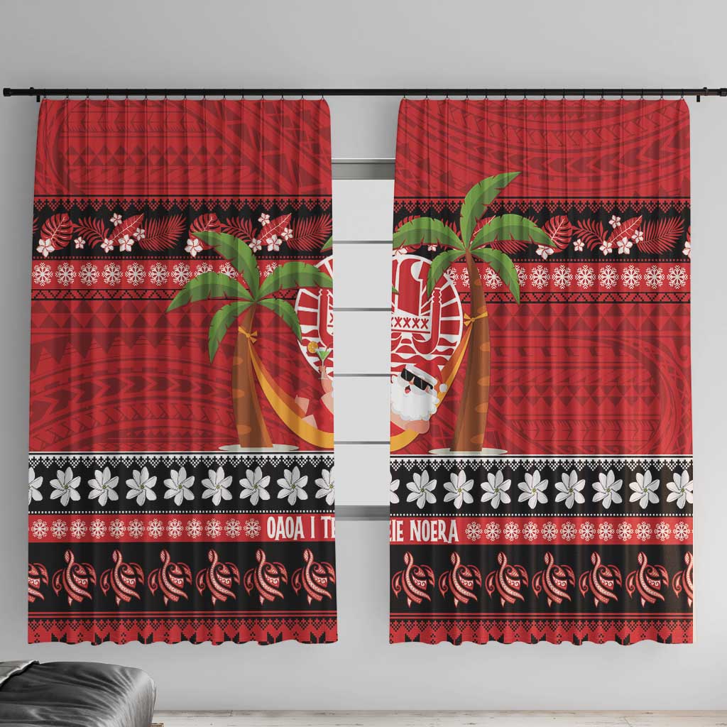 French Polynesia Christmas Window Curtain Tiare Chilling Santa Oaoa I teie Noera - Polynesian Pride