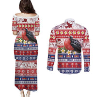 Kiribati Christmas Couples Matching Puletasi and Long Sleeve Button Shirt Frigatebird Santa Tekeraoi n te Kiritimati - Polynesian Pride
