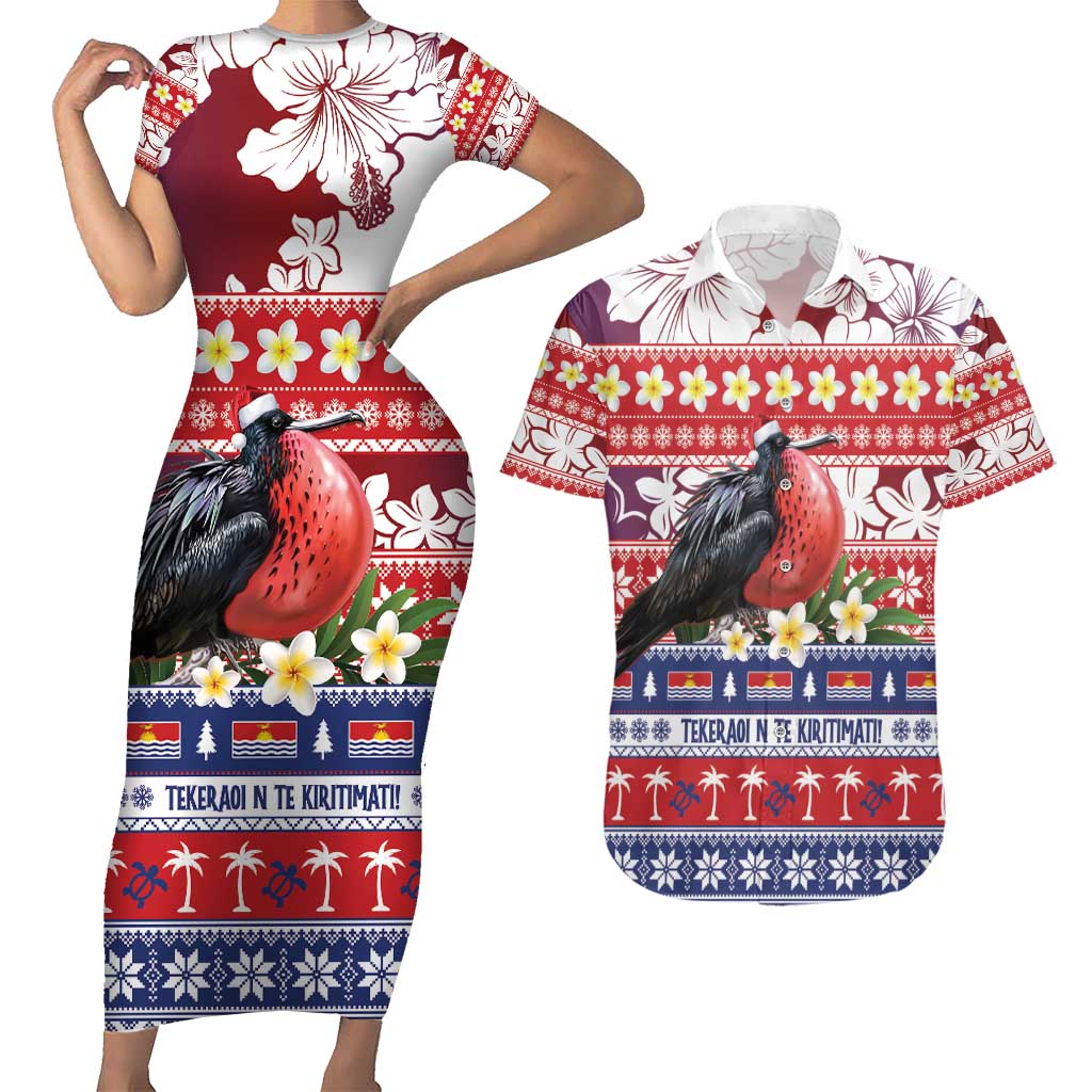Kiribati Christmas Couples Matching Short Sleeve Bodycon Dress and Hawaiian Shirt Frigatebird Santa Tekeraoi n te Kiritimati - Polynesian Pride