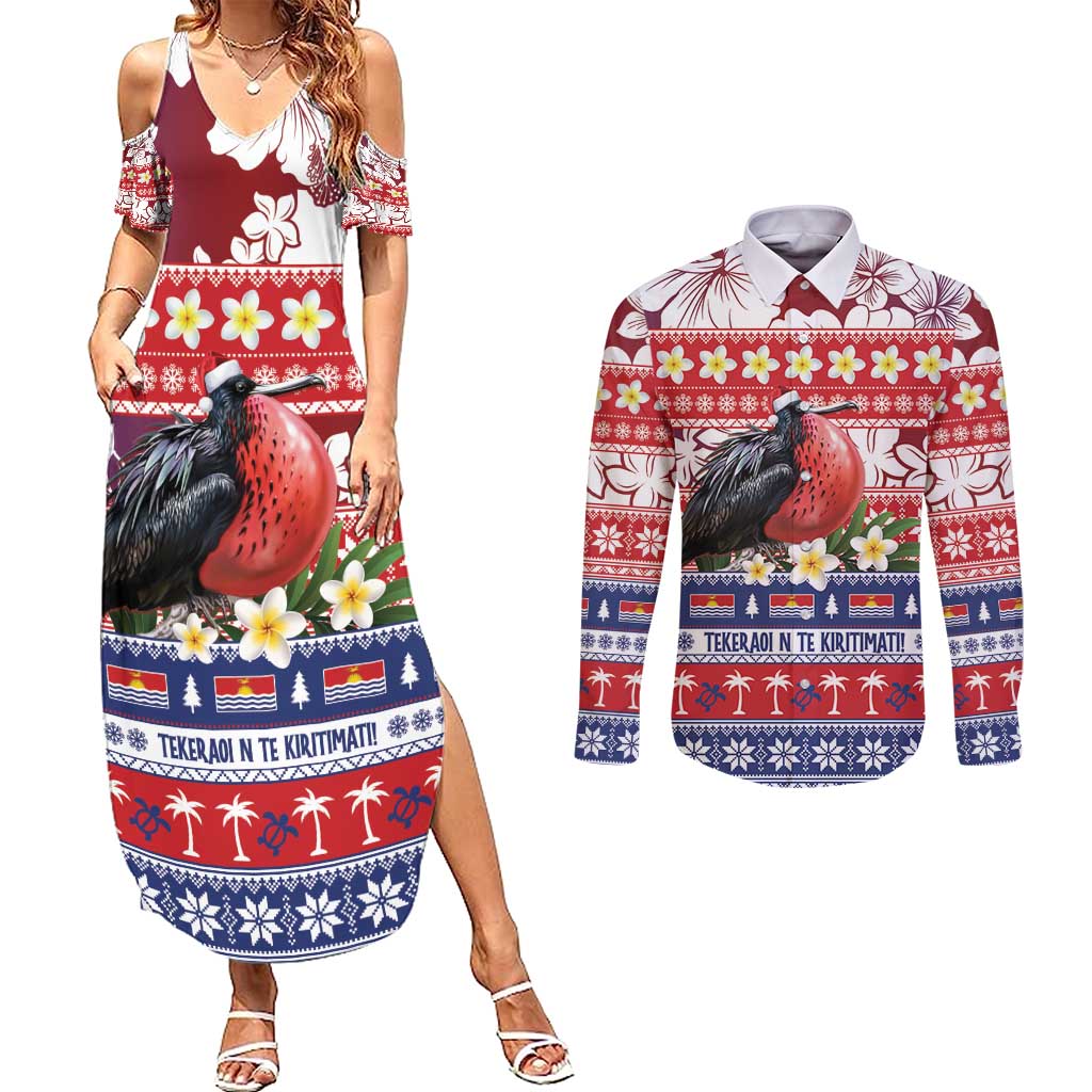 Kiribati Christmas Couples Matching Summer Maxi Dress and Long Sleeve Button Shirt Frigatebird Santa Tekeraoi n te Kiritimati - Polynesian Pride