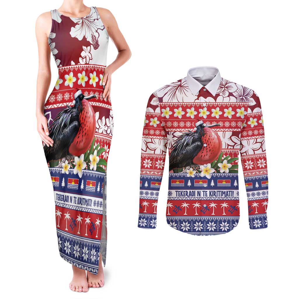 Kiribati Christmas Couples Matching Tank Maxi Dress and Long Sleeve Button Shirt Frigatebird Santa Tekeraoi n te Kiritimati - Polynesian Pride