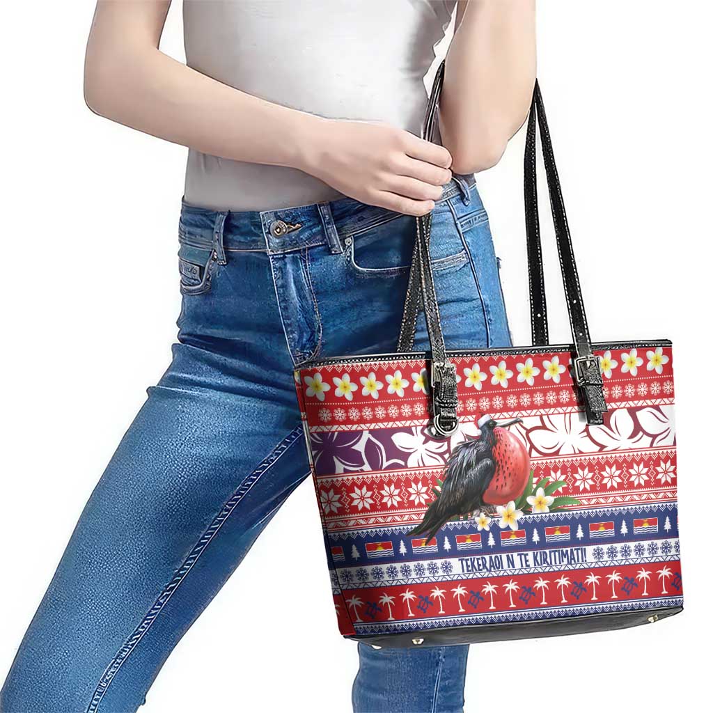 Kiribati Christmas Leather Tote Bag Frigatebird Santa Tekeraoi n te Kiritimati - Polynesian Pride