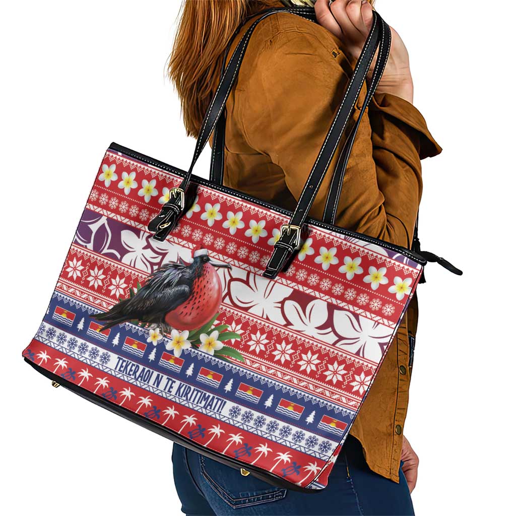 Kiribati Christmas Leather Tote Bag Frigatebird Santa Tekeraoi n te Kiritimati - Polynesian Pride