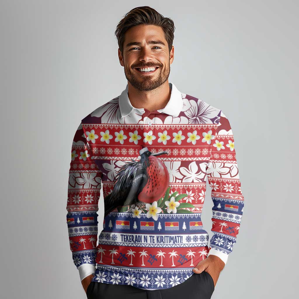 Kiribati Christmas Long Sleeve Polo Shirt Frigatebird Santa Tekeraoi n te Kiritimati - Polynesian Pride