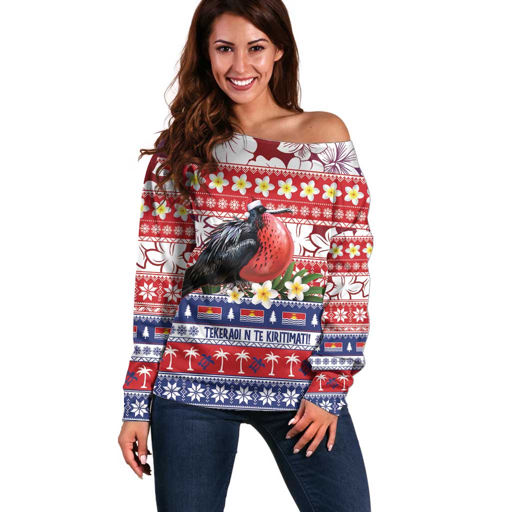 Kiribati Christmas Off Shoulder Sweater Frigatebird Santa Tekeraoi n te Kiritimati - Polynesian Pride