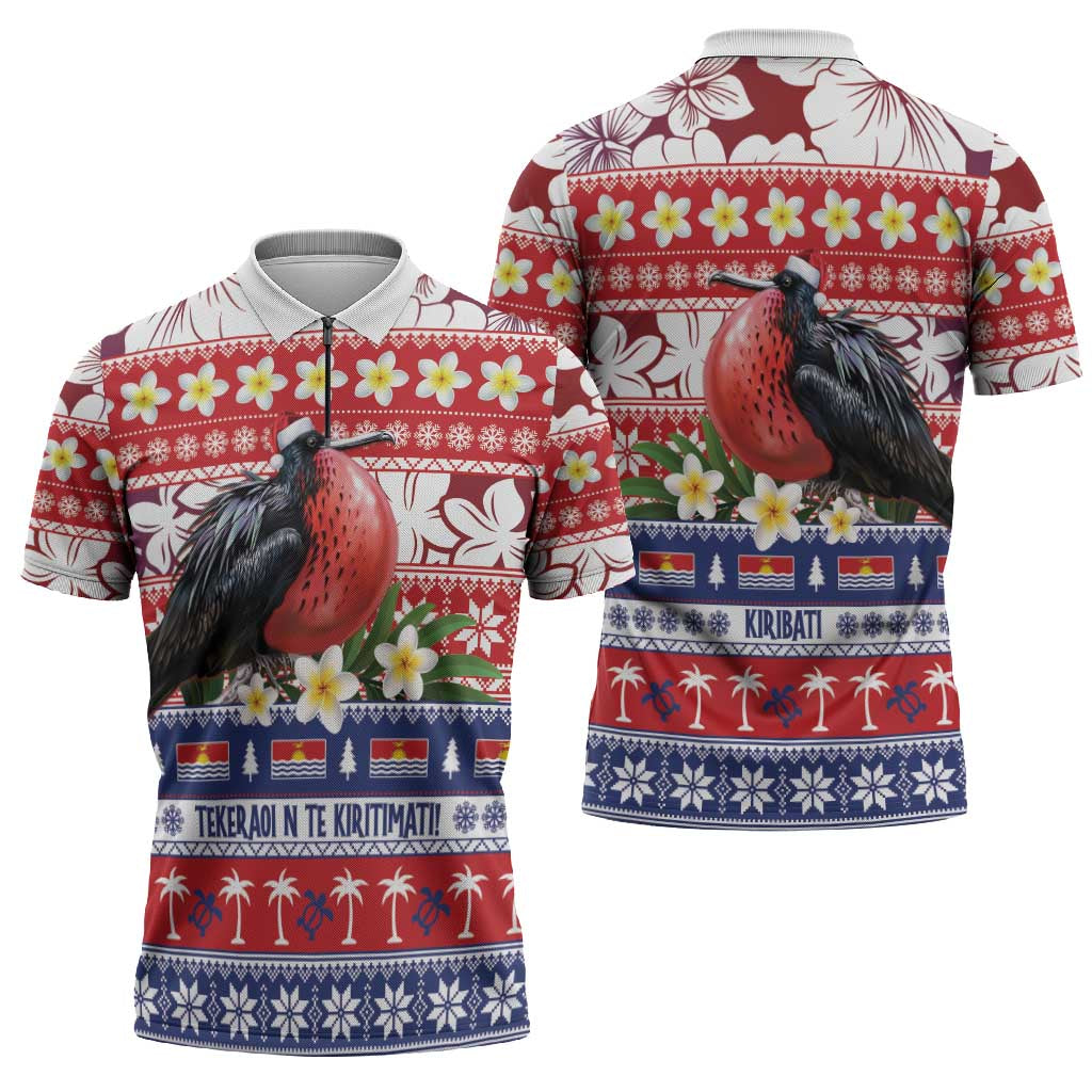 Kiribati Christmas Zipper Polo Shirt Frigatebird Santa Tekeraoi n te Kiritimati - Polynesian Pride