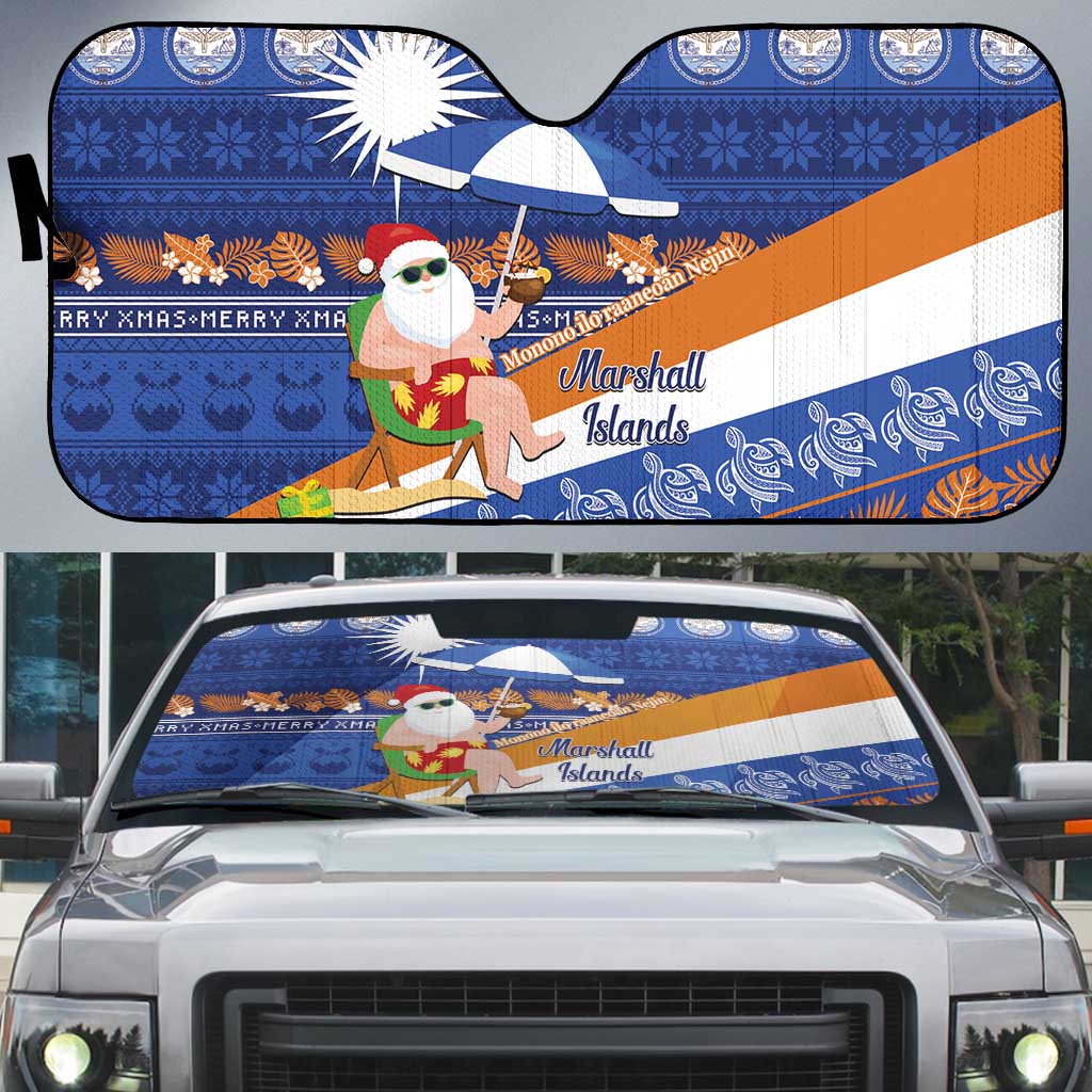 Marshall Islands Christmas Auto Sun Shade Beachy Santa Monono ilo raaneoan Nejin - Polynesian Pride