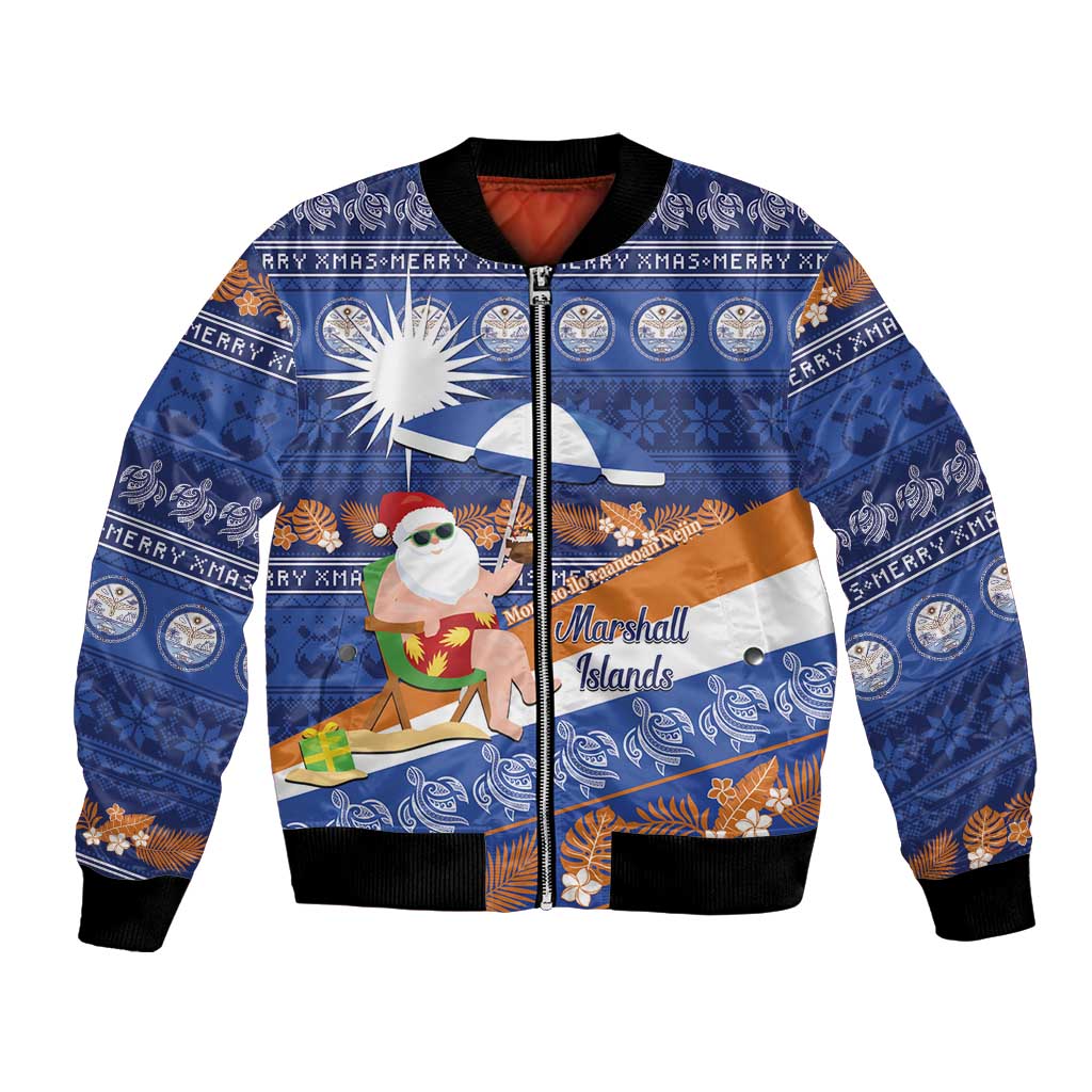 Marshall Islands Christmas Bomber Jacket Beachy Santa Monono ilo raaneoan Nejin - Polynesian Pride