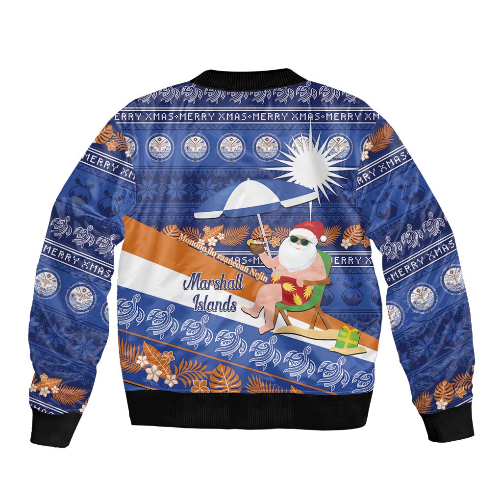 Marshall Islands Christmas Bomber Jacket Beachy Santa Monono ilo raaneoan Nejin - Polynesian Pride