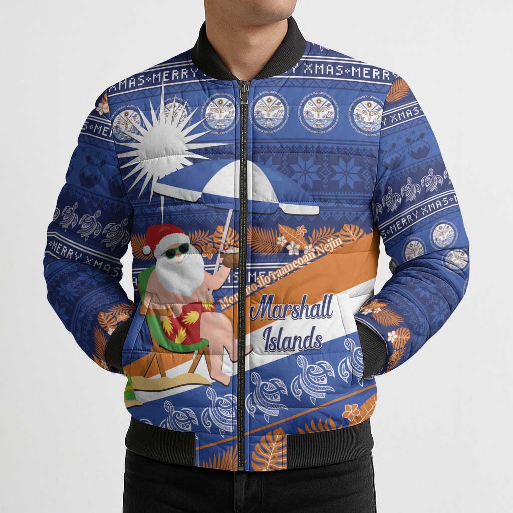 Marshall Islands Christmas Bomber Puffer Jacket Beachy Santa Monono ilo raaneoan Nejin - Polynesian Pride