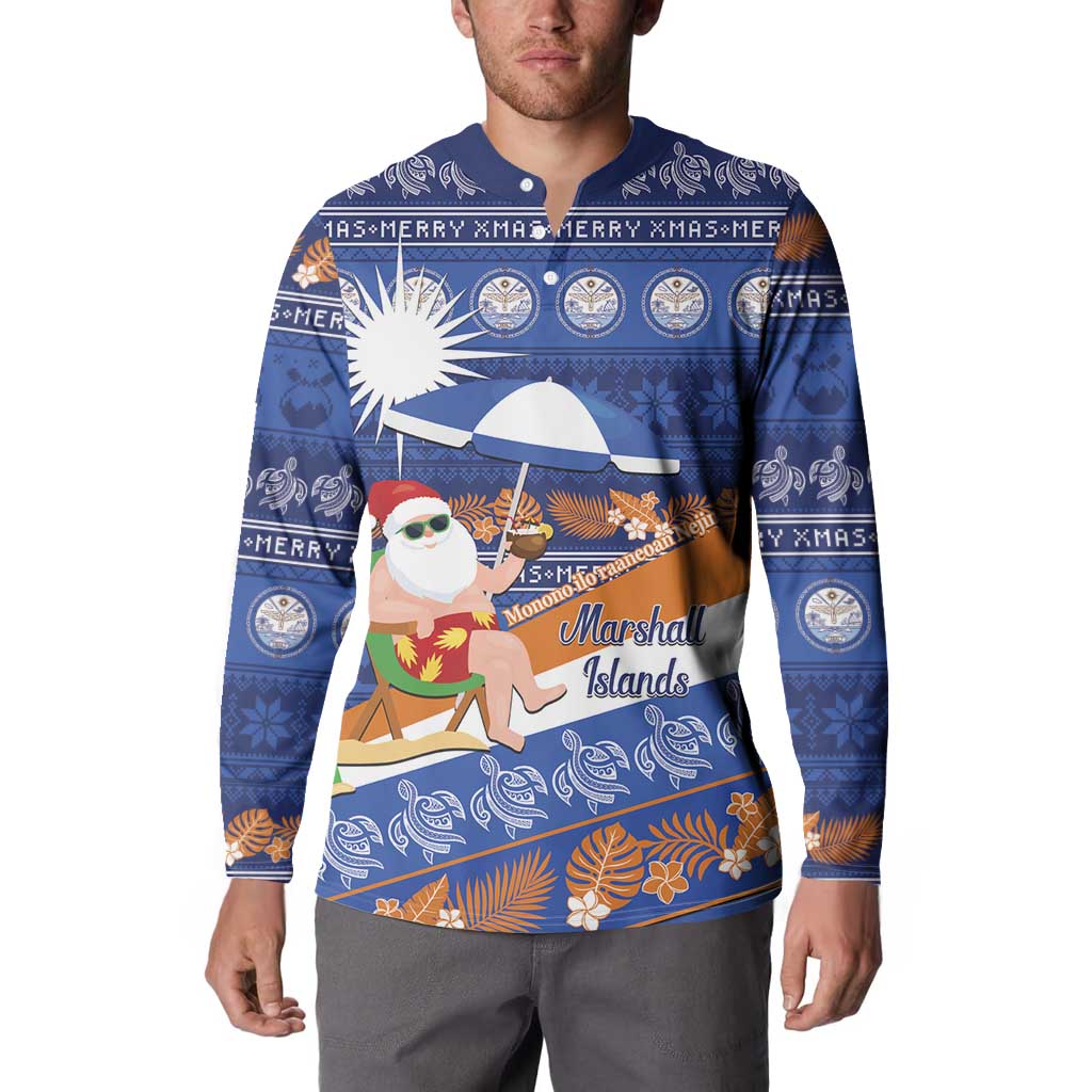 Marshall Islands Christmas Button Sweatshirt Beachy Santa Monono ilo raaneoan Nejin - Polynesian Pride