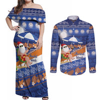 Marshall Islands Christmas Couples Matching Off Shoulder Maxi Dress and Long Sleeve Button Shirt Beachy Santa Monono ilo raaneoan Nejin - Polynesian Pride