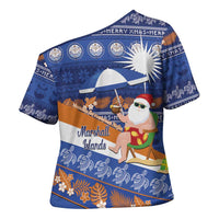 Marshall Islands Christmas Cross Shoulder Shirt Beachy Santa Monono ilo raaneoan Nejin - Polynesian Pride