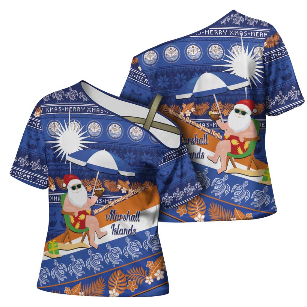 Marshall Islands Christmas Cross Shoulder Shirt Beachy Santa Monono ilo raaneoan Nejin - Polynesian Pride