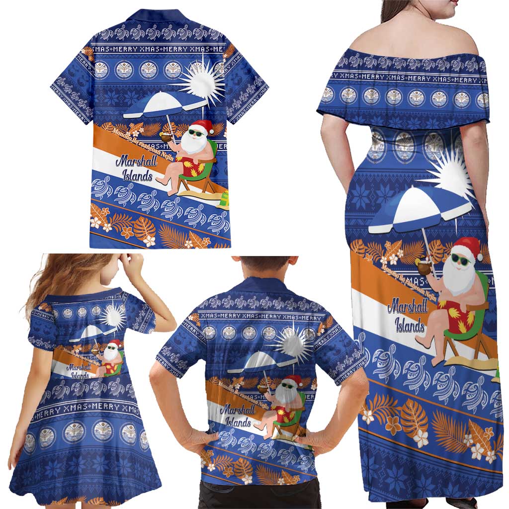 Marshall Islands Christmas Family Matching Off Shoulder Maxi Dress and Hawaiian Shirt Beachy Santa Monono ilo raaneoan Nejin - Polynesian Pride