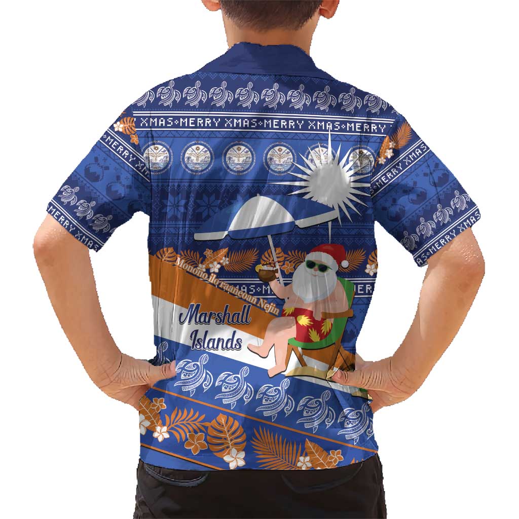 Marshall Islands Christmas Family Matching Short Sleeve Bodycon Dress and Hawaiian Shirt Beachy Santa Monono ilo raaneoan Nejin - Polynesian Pride
