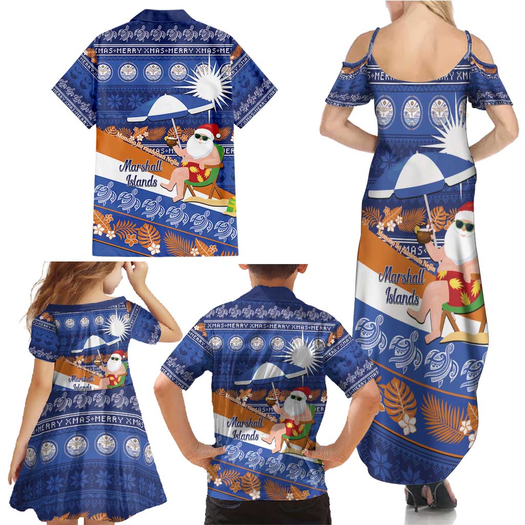 Marshall Islands Christmas Family Matching Summer Maxi Dress and Hawaiian Shirt Beachy Santa Monono ilo raaneoan Nejin - Polynesian Pride