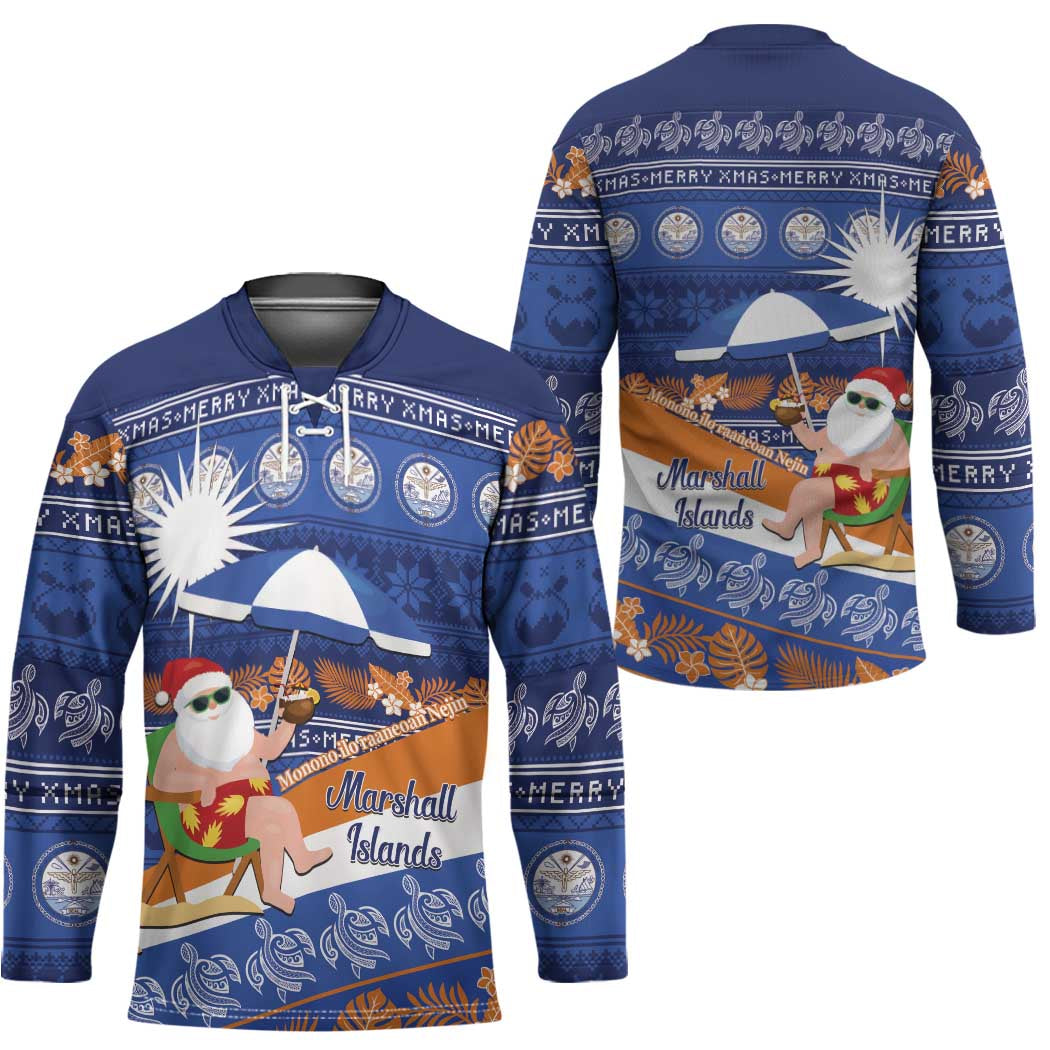 Marshall Islands Christmas Hockey Jersey Beachy Santa Monono ilo raaneoan Nejin - Polynesian Pride