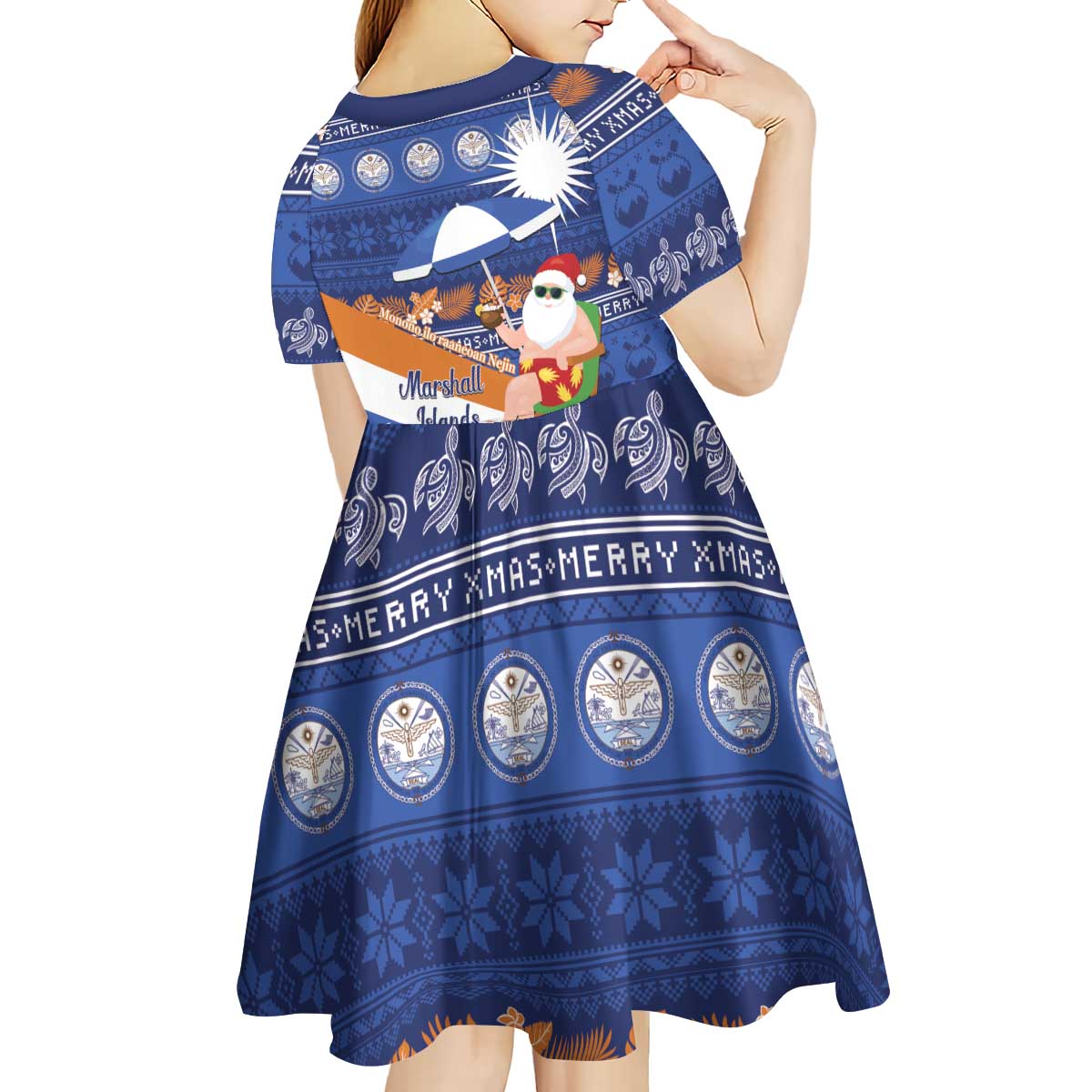 Marshall Islands Christmas Kid Short Sleeve Dress Beachy Santa Monono ilo raaneoan Nejin - Polynesian Pride