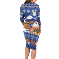 Marshall Islands Christmas Long Sleeve Bodycon Dress Beachy Santa Monono ilo raaneoan Nejin - Polynesian Pride