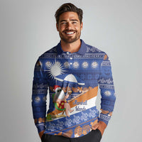 Marshall Islands Christmas Long Sleeve Polo Shirt Beachy Santa Monono ilo raaneoan Nejin - Polynesian Pride