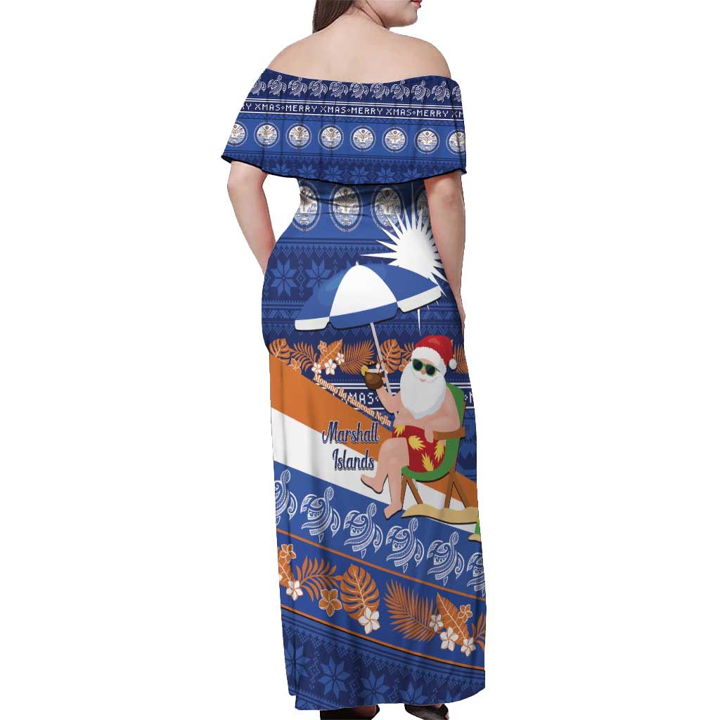 Marshall Islands Christmas Off Shoulder Maxi Dress Beachy Santa Monono ilo raaneoan Nejin - Polynesian Pride