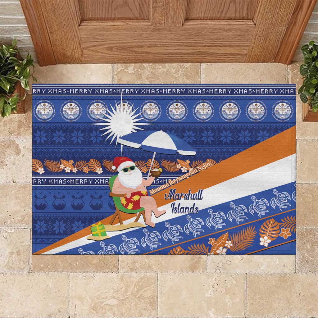 Marshall Islands Christmas Rubber Doormat Beachy Santa Monono ilo raaneoan Nejin - Polynesian Pride