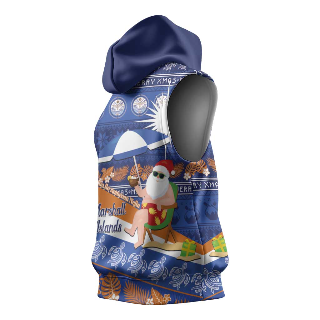 Marshall Islands Christmas Sleeveless Hoodie Beachy Santa Monono ilo raaneoan Nejin - Polynesian Pride