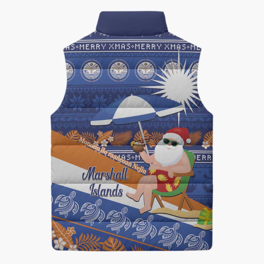 Marshall Islands Christmas Sleeveless Puffer Jacket Beachy Santa Monono ilo raaneoan Nejin - Polynesian Pride