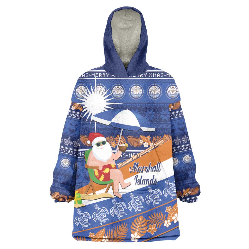 Marshall Islands Christmas Wearable Blanket Hoodie Beachy Santa Monono ilo raaneoan Nejin - Polynesian Pride