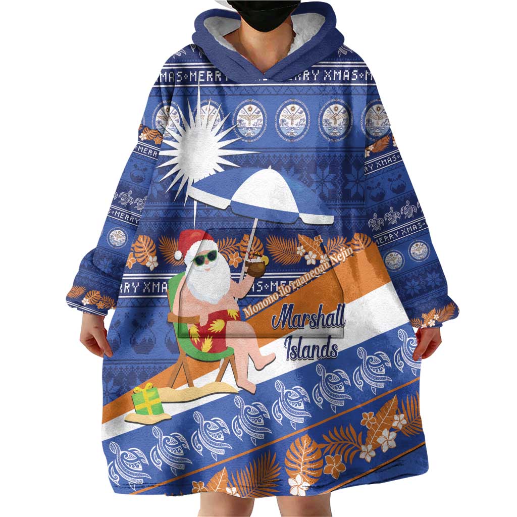 Marshall Islands Christmas Wearable Blanket Hoodie Beachy Santa Monono ilo raaneoan Nejin - Polynesian Pride