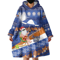 Marshall Islands Christmas Wearable Blanket Hoodie Beachy Santa Monono ilo raaneoan Nejin - Polynesian Pride
