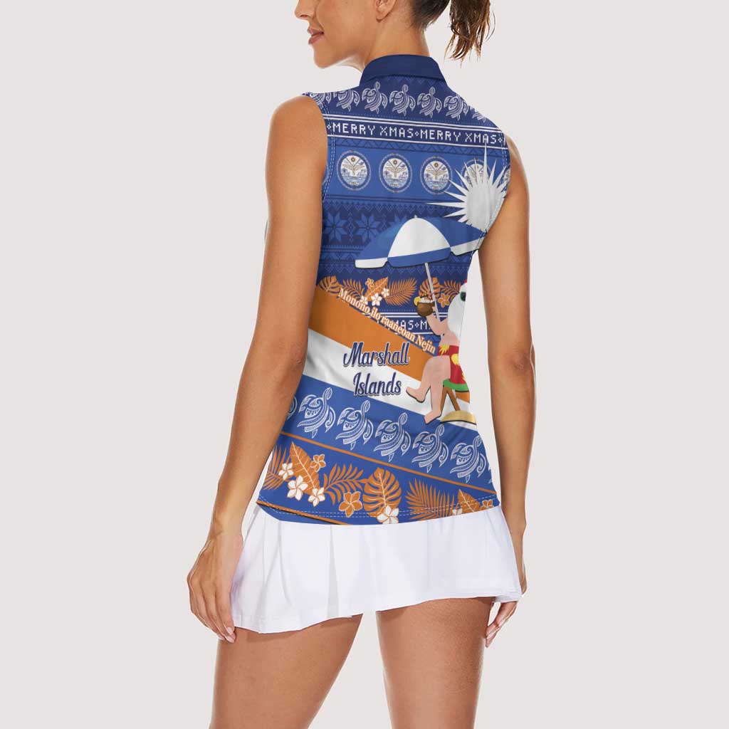 Marshall Islands Christmas Women Sleeveless Polo Shirt Beachy Santa Monono ilo raaneoan Nejin - Polynesian Pride