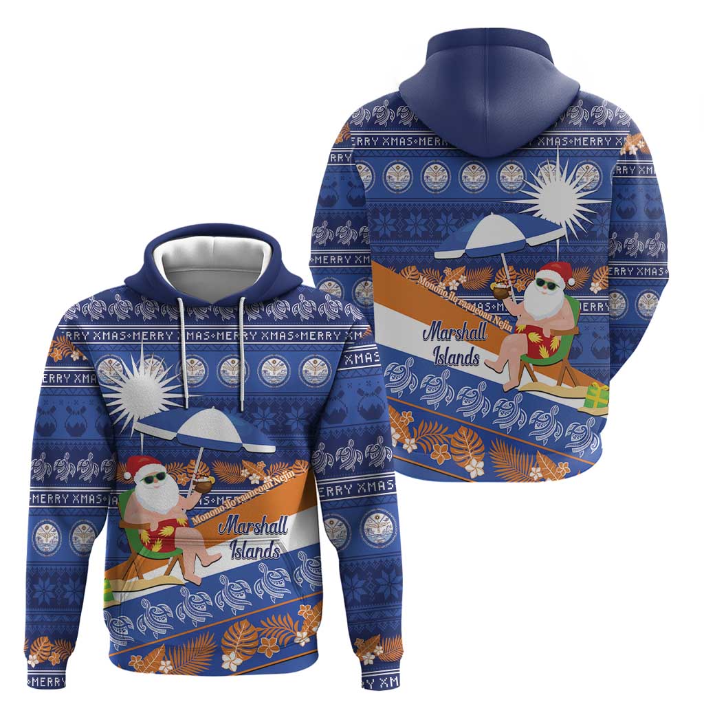 Marshall Islands Christmas Zip Hoodie Beachy Santa Monono ilo raaneoan Nejin - Polynesian Pride