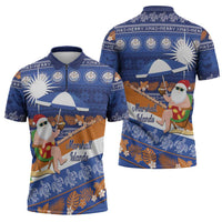 Marshall Islands Christmas Zipper Polo Shirt Beachy Santa Monono ilo raaneoan Nejin - Polynesian Pride