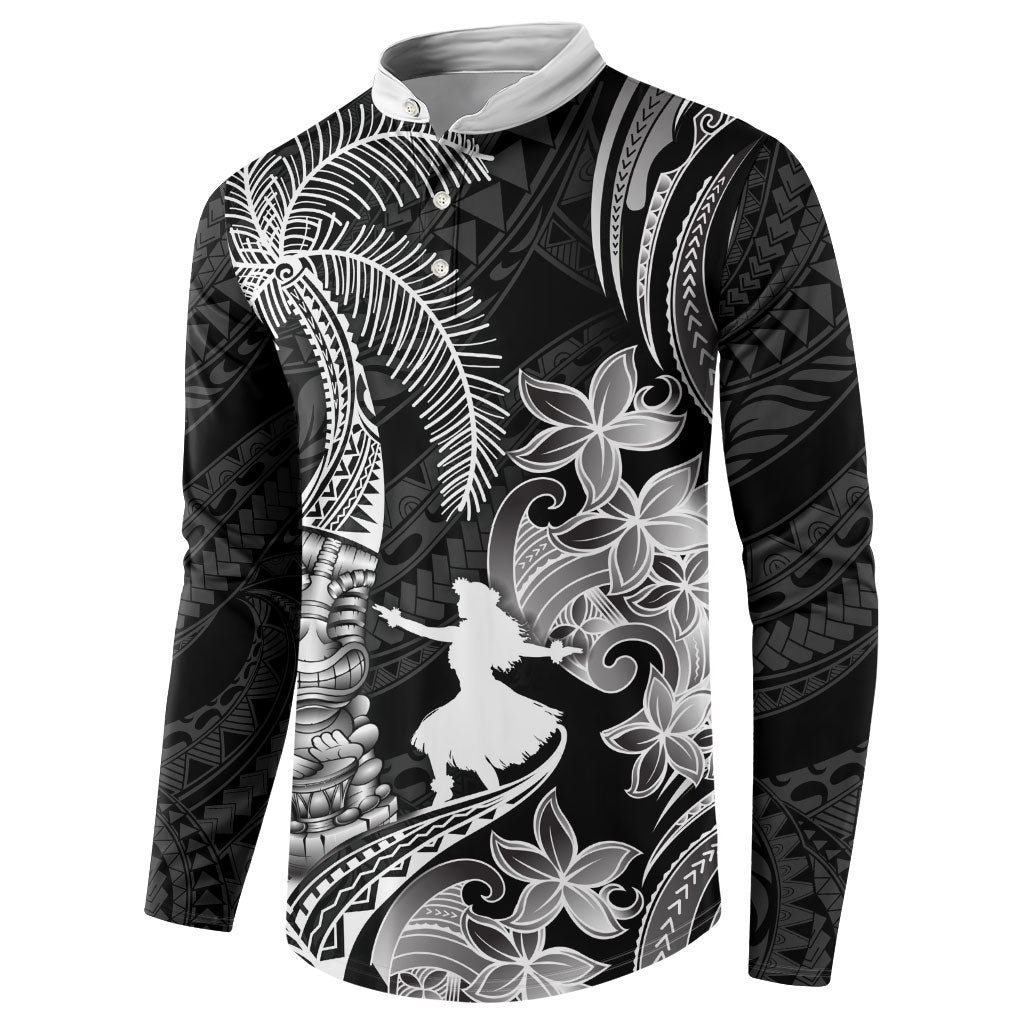Hawaii Tribal Tiki Drum Hula Girl Button Sweatshirt