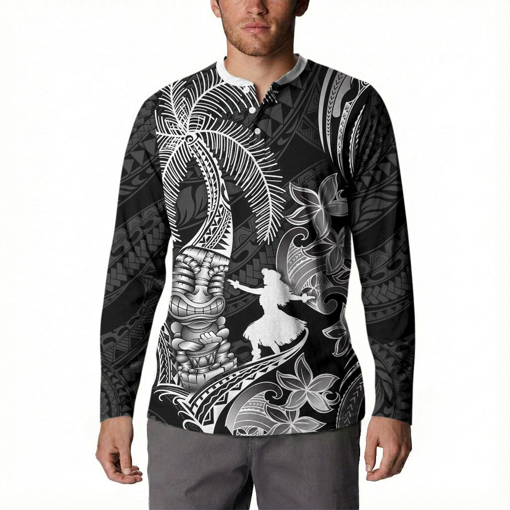 Hawaii Tribal Tiki Drum Hula Girl Button Sweatshirt