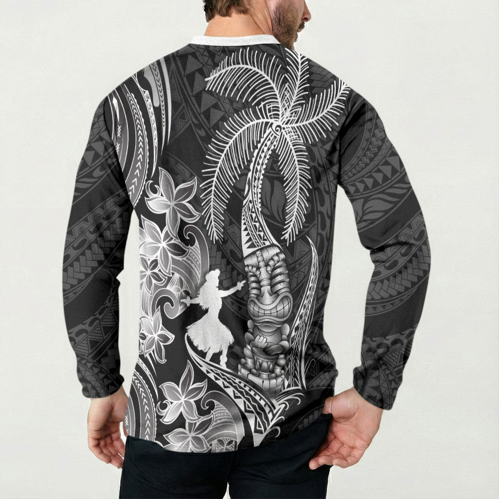 Hawaii Tribal Tiki Drum Hula Girl Button Sweatshirt