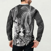 Hawaii Tribal Tiki Drum Hula Girl Button Sweatshirt