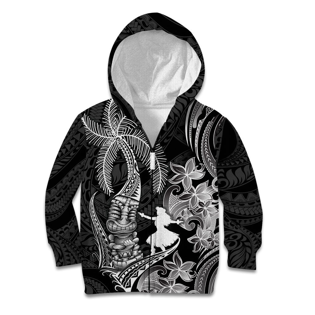Hawaii Tribal Tiki Drum Hula Girl Kid Hoodie LT14 Zip Hoodie Black - Polynesian Pride