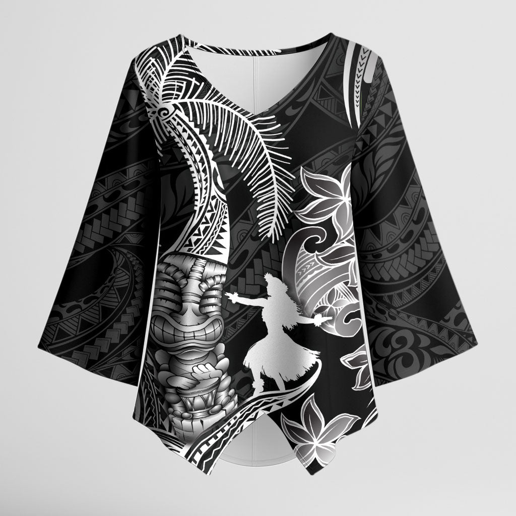 Hawaii Tribal Tiki Drum Hula Girl Kimono Sleeve Blouse LT14 Female Black - Polynesian Pride