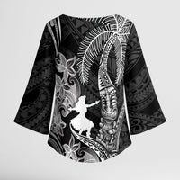 Hawaii Tribal Tiki Drum Hula Girl Kimono Sleeve Blouse LT14 - Polynesian Pride