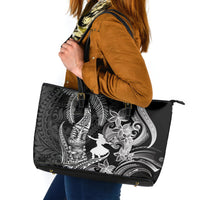 Hawaii Tribal Tiki Drum Hula Girl Leather Tote Bag LT14 Black - Polynesian Pride