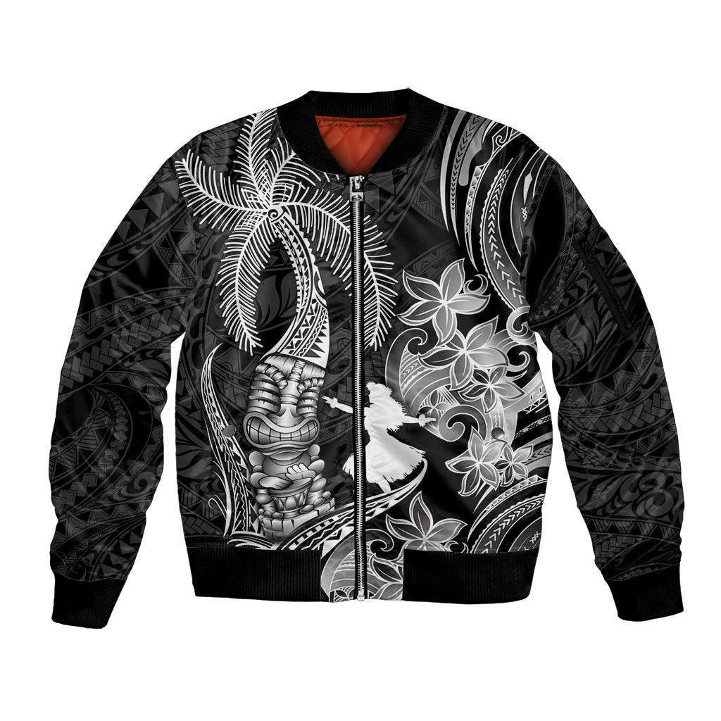 Hawaii Tribal Tiki Drum Hula Girl Sleeve Zip Bomber Jacket LT14 Unisex Black - Polynesian Pride