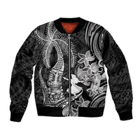 Hawaii Tribal Tiki Drum Hula Girl Sleeve Zip Bomber Jacket LT14 Unisex Black - Polynesian Pride