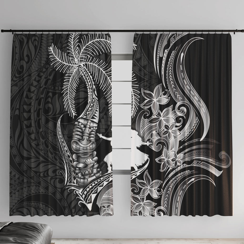 Hawaii Tribal Tiki Drum Hula Girl Window Curtain LT14 With Hooks Black - Polynesian Pride