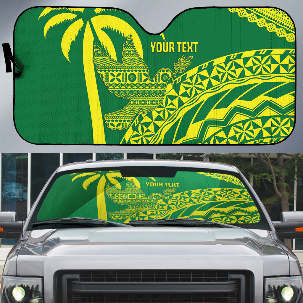 Tailevu Fiji 2026 Rugby Custom Auto Sun Shade Dove Nation Fijian Tapa Pattern LT14 Green - Polynesian Pride