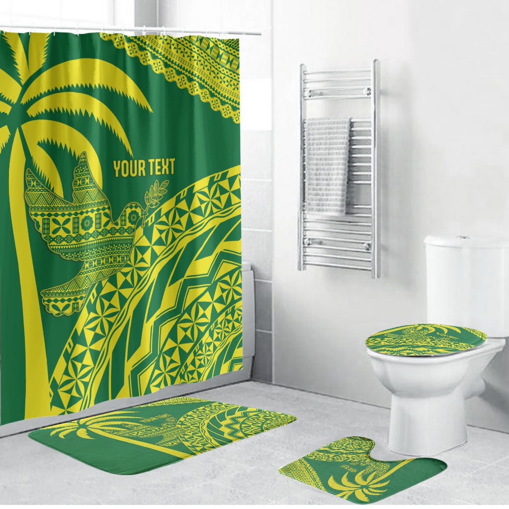 Tailevu Fiji 2026 Rugby Custom Bathroom Set Dove Nation Fijian Tapa Pattern LT14 Bathroom Set (4 pcs) Green - Polynesian Pride